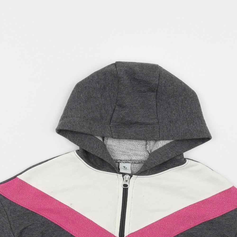 Sainsburys Girls Grey Striped  Full Zip Sweatshirt Size 5 Years