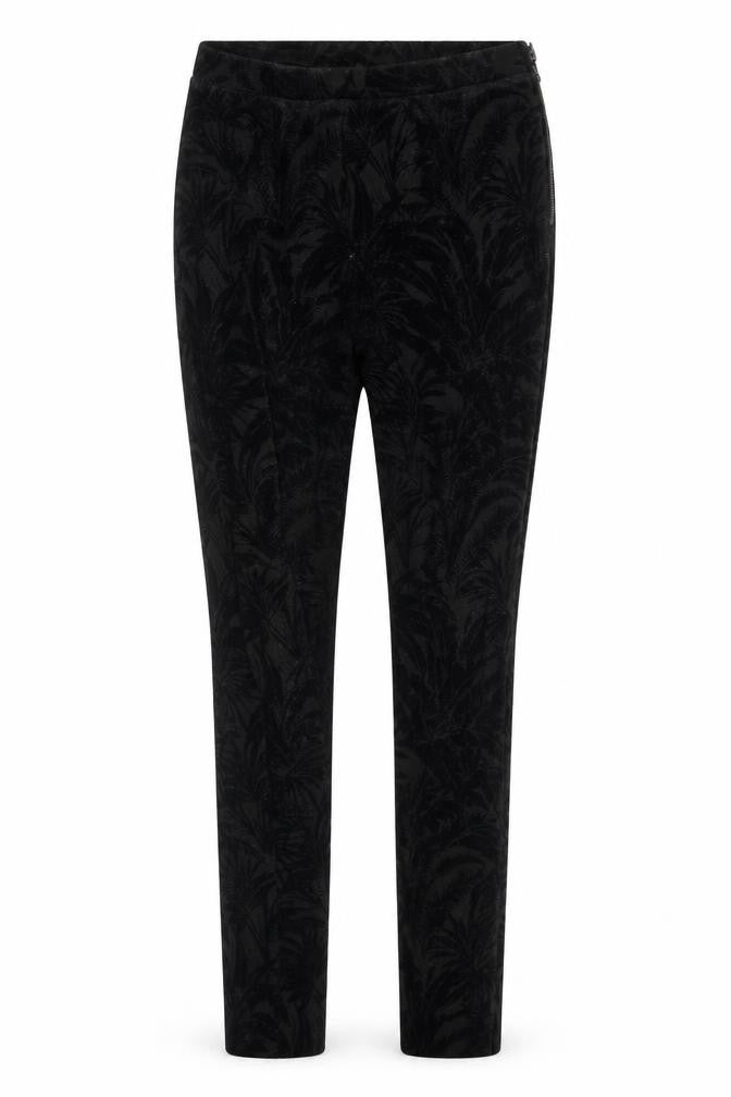 Front view of Topshop women’s black floral trousers, size UK 8, 28-inch leg