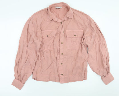 Womens UK Size 8 Topshop Pink Basic Button-Up