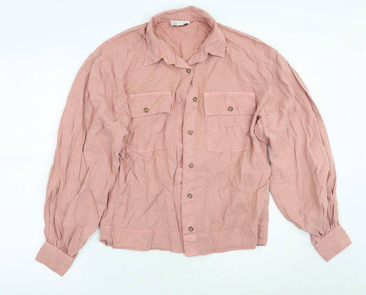 Womens UK Size 8 Topshop Pink Basic Button-Up
