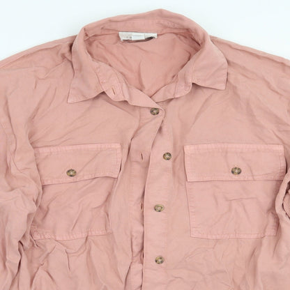 Womens UK Size 8 Topshop Pink Basic Button-Up