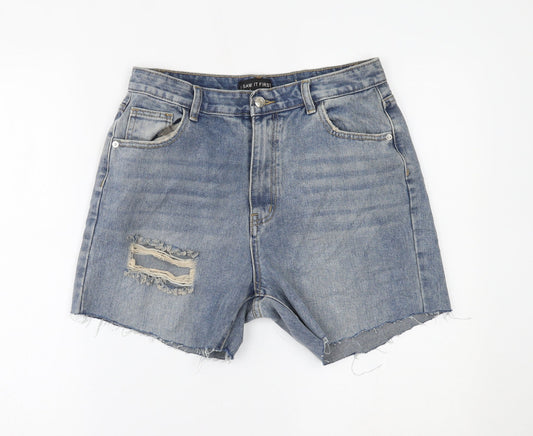 I SAW IT FIRST Womens Blue  Denim Cut-Off Shorts Size 12