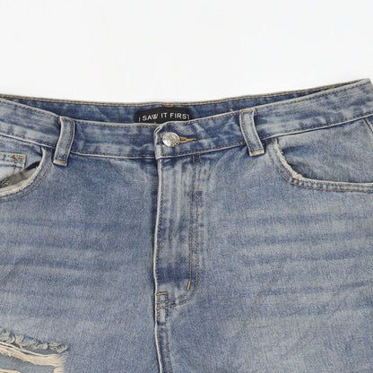 I SAW IT FIRST Womens Blue  Denim Cut-Off Shorts Size 12