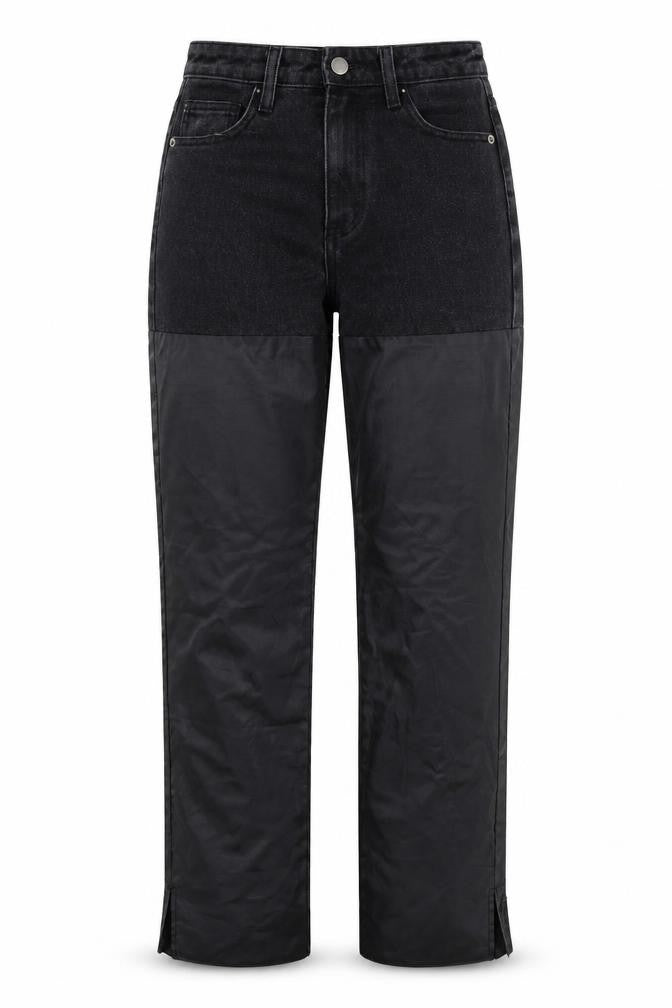 Front view of Misspap women’s black denim straight jeans, size UK 6, 34-inch leg