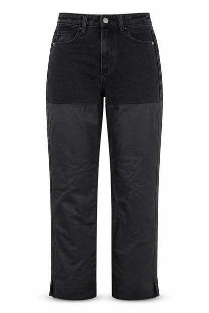 Front view of Misspap women’s black denim straight jeans, size UK 6, 34-inch leg