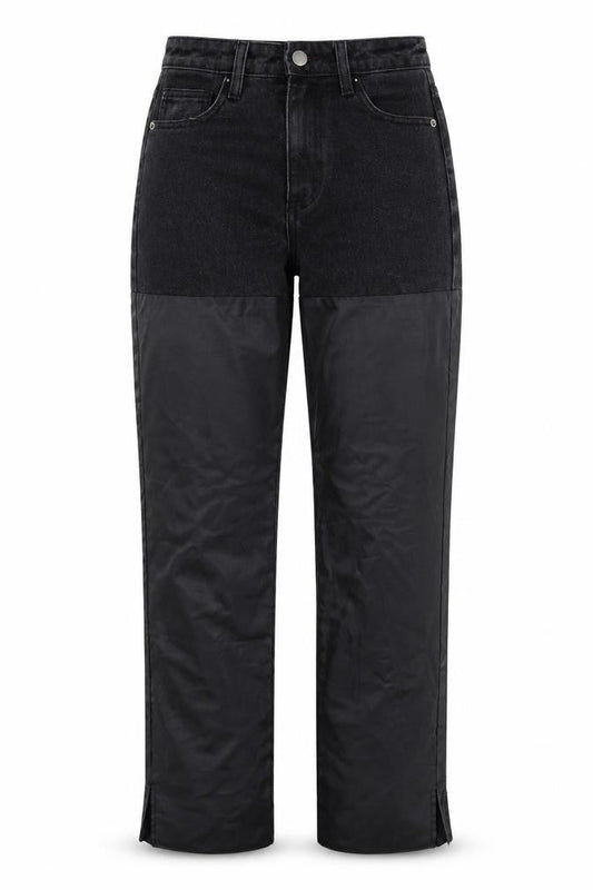 Front view of Misspap women’s black denim straight jeans, size UK 6, 34-inch leg