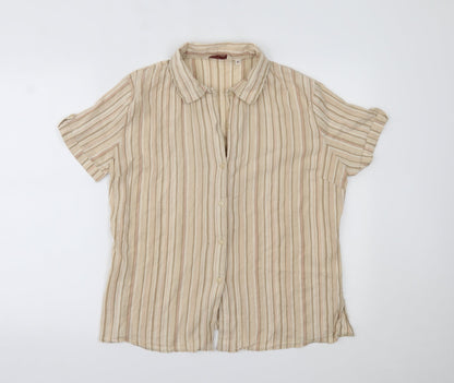 EWM Womens Beige Striped  Basic Button-Up Size 16