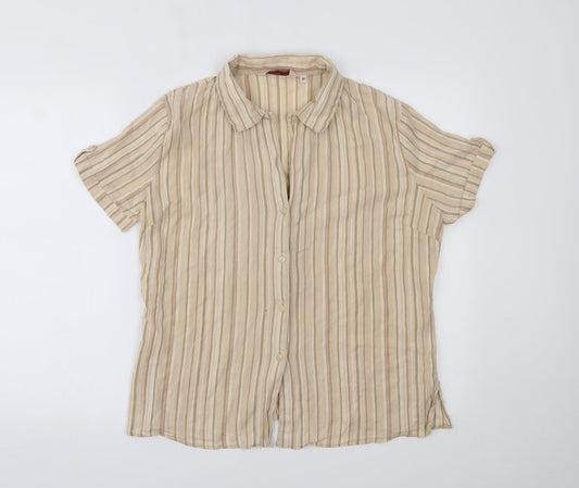 EWM Womens Beige Striped  Basic Button-Up Size 16