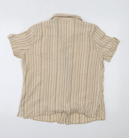 EWM Womens Beige Striped  Basic Button-Up Size 16