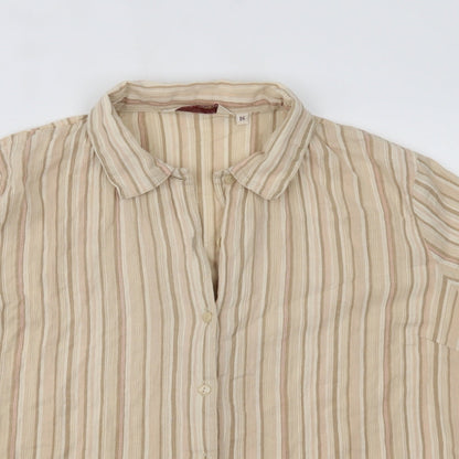 EWM Womens Beige Striped  Basic Button-Up Size 16