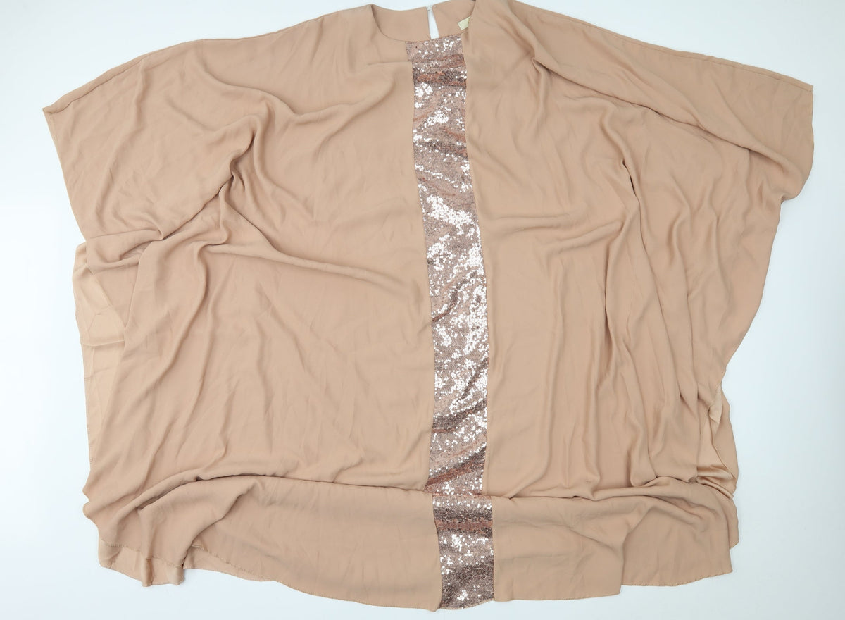 Additional front view of filizzade women’s beige poncho, size UK 2