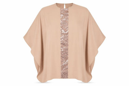 Front view of filizzade women’s beige poncho, size UK 2