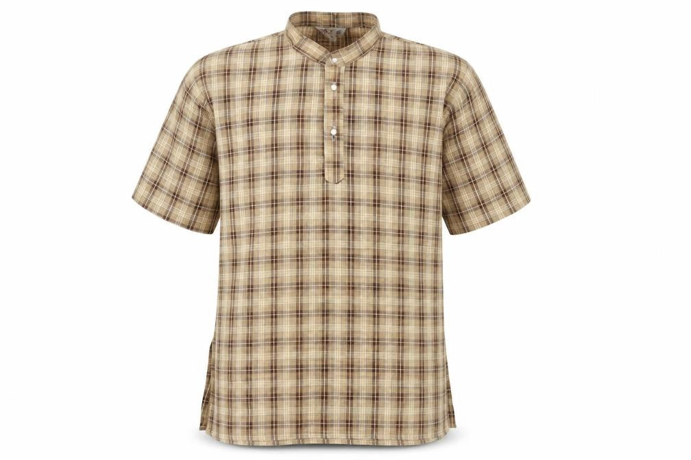 Front view of BTC boys’ beige plaid t-shirt, size 2, years