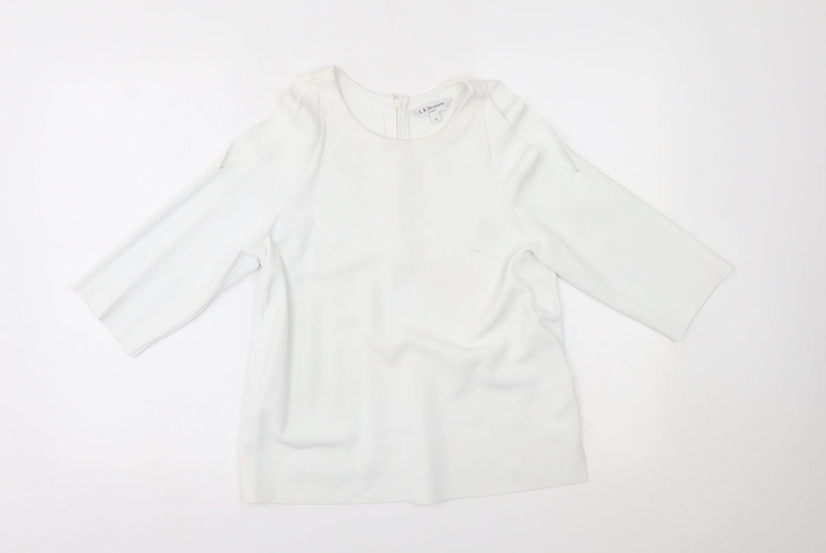 Additional front view of LK Bennet women’s white basic t-shirt, size S, - shoulder slits