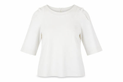 Front view of LK Bennet women’s white basic t-shirt, size S, - shoulder slits