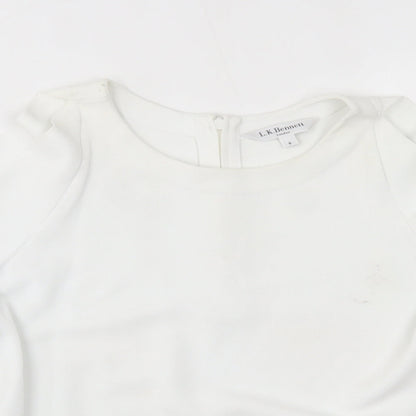 Close-up detail of LK Bennet women’s white basic t-shirt, size S, - shoulder slits