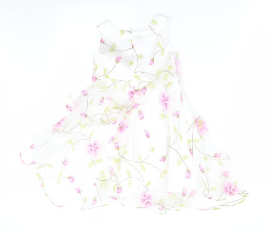 E'des Girls White Floral  Fit & Flare