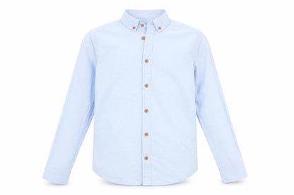 Front view of Autograph boys’ blue striped basic button-up, size 11, years