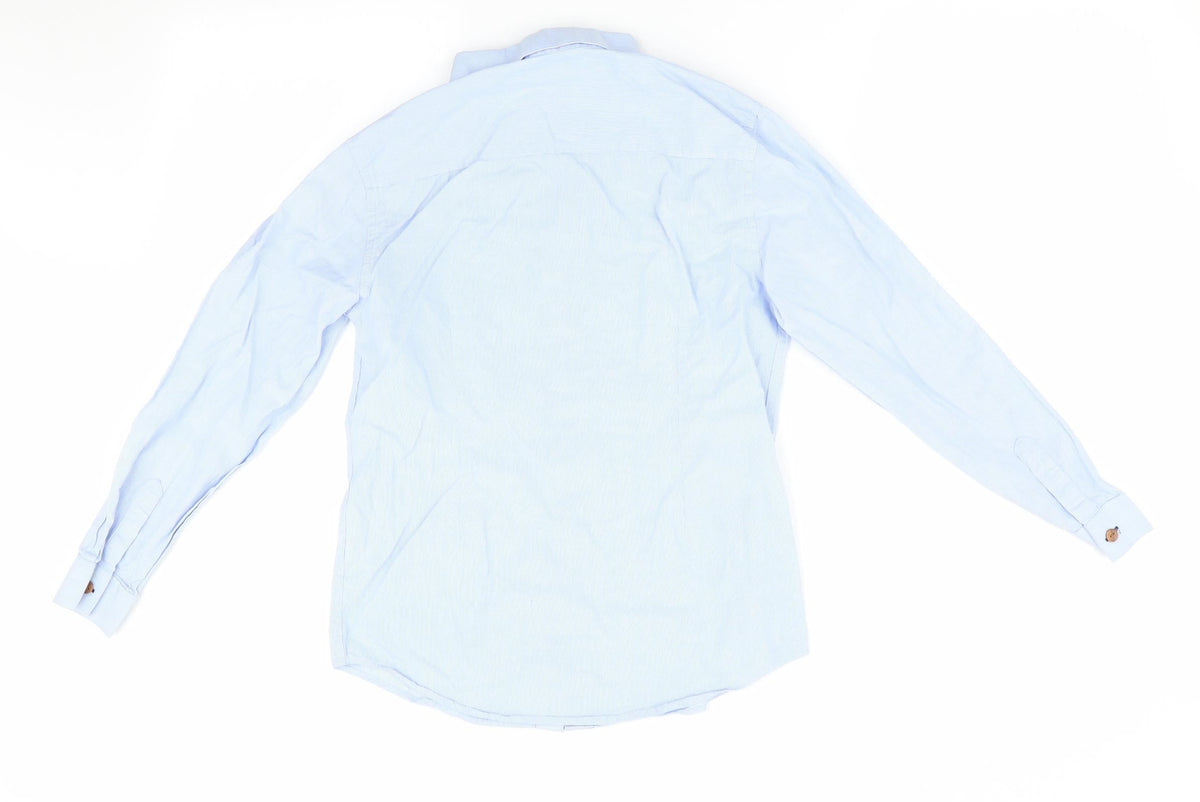 Back view of Autograph boys’ blue striped basic button-up, size 11, years