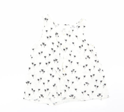H&M Girls White Floral  Basic Blouse Size 11 Years  - Palm Tree Print