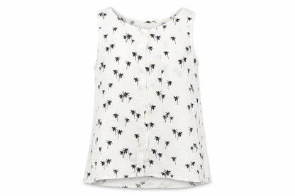 Front view of H&M girls’ white floral basic blouse, size 11, years - palm tree print