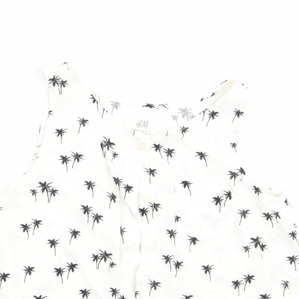 H&M Girls White Floral  Basic Blouse Size 11 Years  - Palm Tree Print
