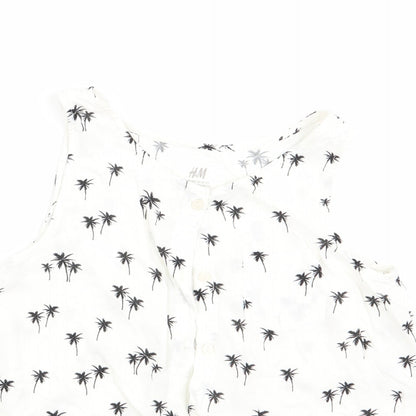 H&M Girls White Floral  Basic Blouse Size 11 Years  - Palm Tree Print