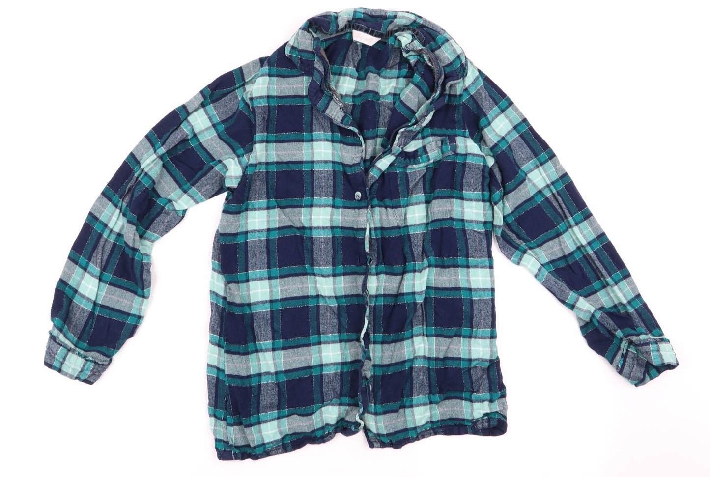 Marks and Spencer Womens Blue Check   Pyjama Top Size 12  - Subtle shimmer effect