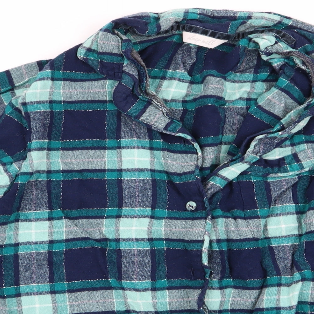 Marks and Spencer Womens Blue Check   Pyjama Top Size 12  - Subtle shimmer effect