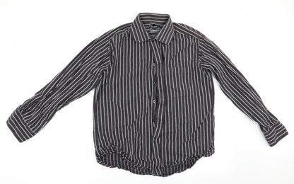 John Master Mens Brown Striped   Button-Up Size L