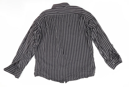 John Master Mens Brown Striped   Button-Up Size L