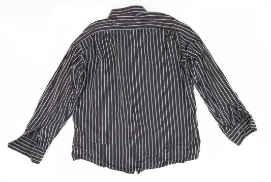 John Master Mens Brown Striped   Button-Up Size L