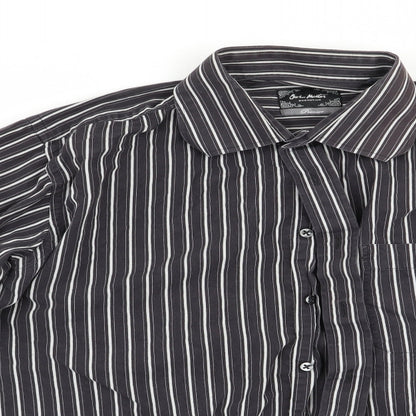John Master Mens Brown Striped   Button-Up Size L