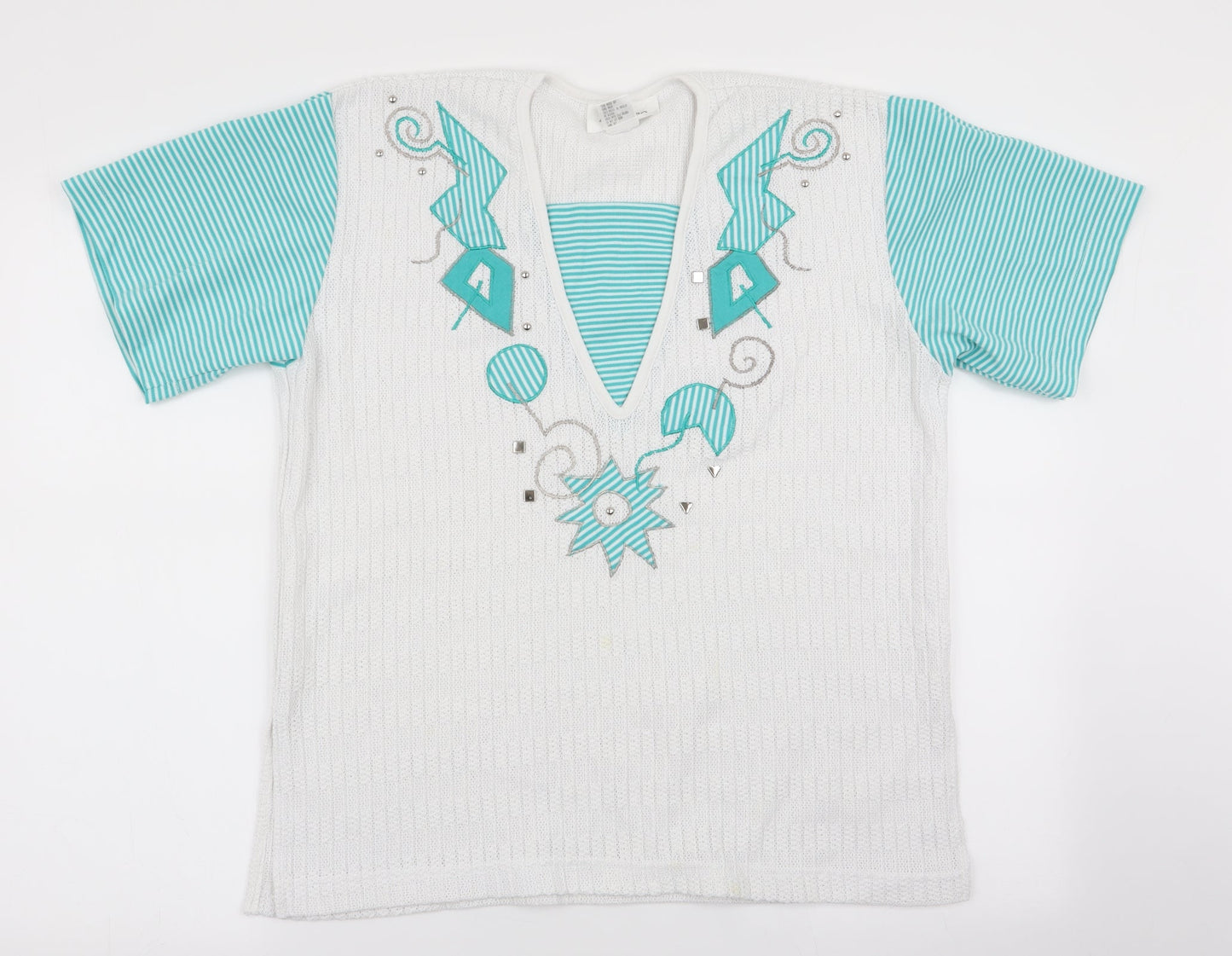 Adolfo Sport Womens White Geometric  Pullover Jumper Size M  - Applique decoration
