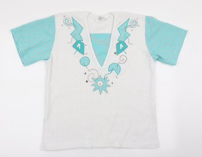 Adolfo Sport Womens White Geometric  Pullover Jumper Size M  - Applique decoration