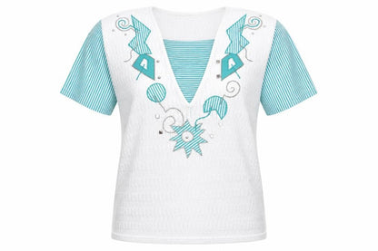 Front view of Adolfo Sport women’s white geometric jumper, size M, - applique decoration
