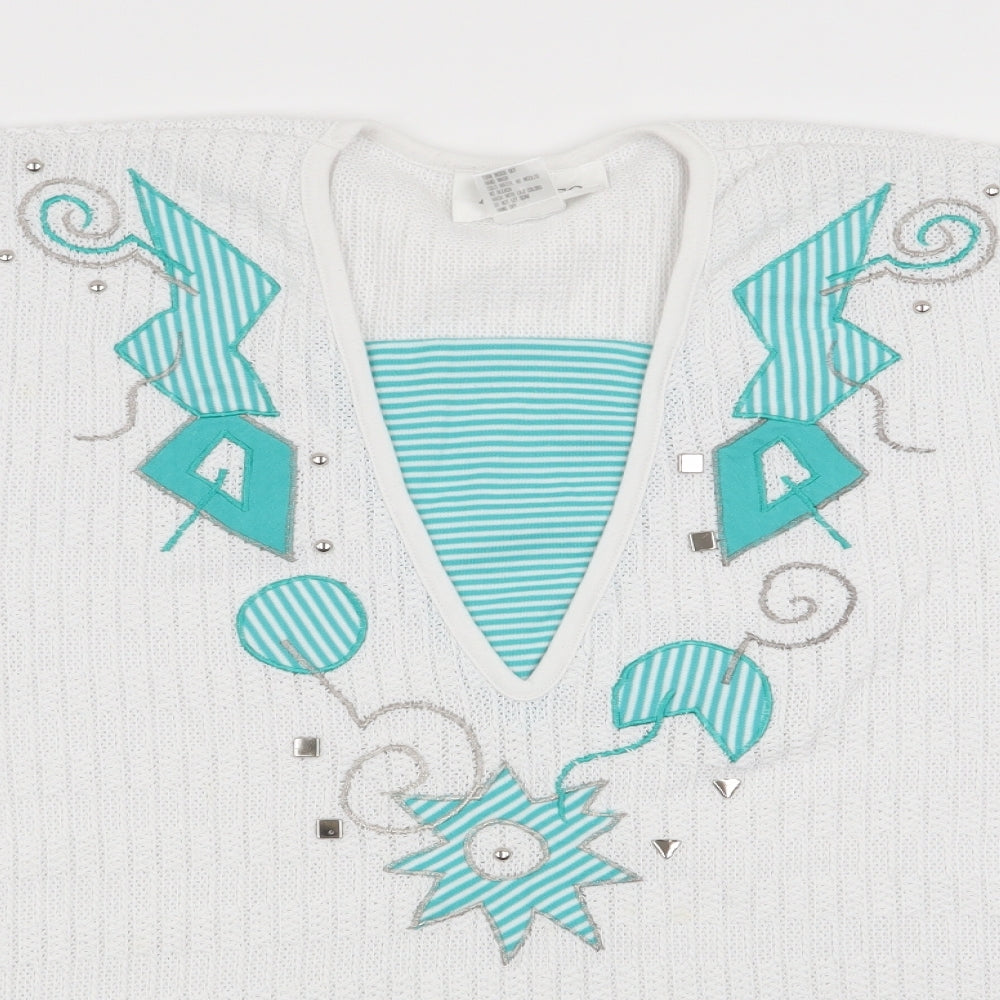 Adolfo Sport Womens White Geometric  Pullover Jumper Size M  - Applique decoration