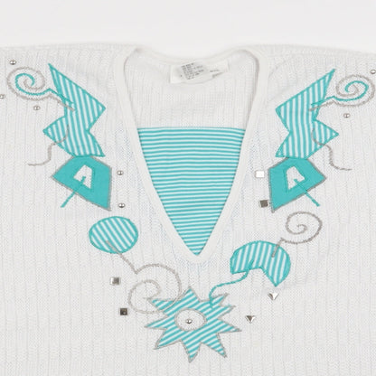 Adolfo Sport Womens White Geometric  Pullover Jumper Size M  - Applique decoration