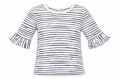 Front view of The Kids Division girls’ blue striped tunic t-shirt, size 7-8, years