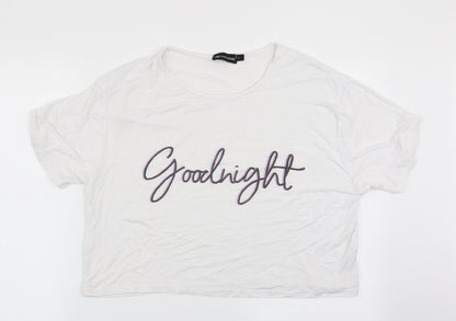 Additional front view of PRETTYLITTLETHING women’s white solid pyjama top, size L, - goodnight