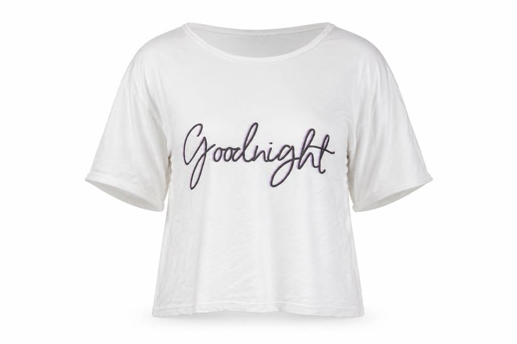 Front view of PRETTYLITTLETHING women’s white solid pyjama top, size L, - goodnight