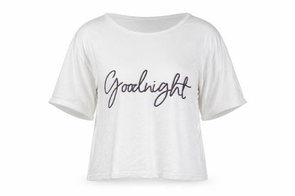 Front view of PRETTYLITTLETHING women’s white solid pyjama top, size L, - goodnight