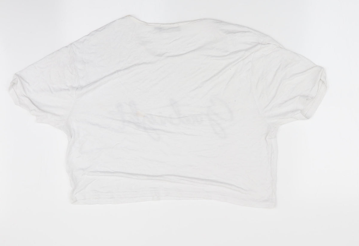 Back view of PRETTYLITTLETHING women’s white solid pyjama top, size L, - goodnight