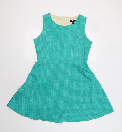 Cutie Womens Green Polka Dot  Fit & Flare  Size 14