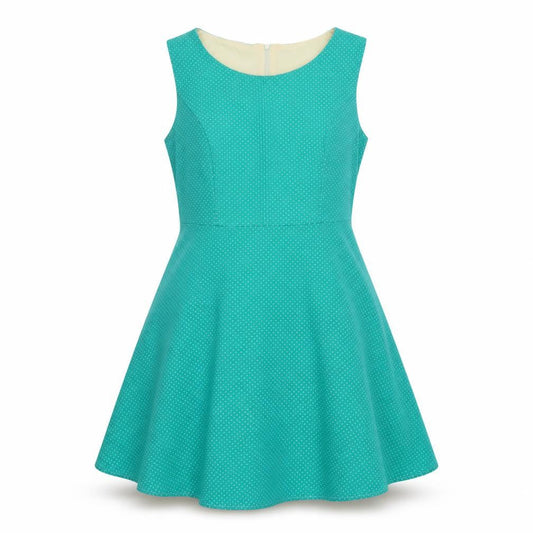 Front view of Cutie women’s green polka dot fit & flare, size UK 14