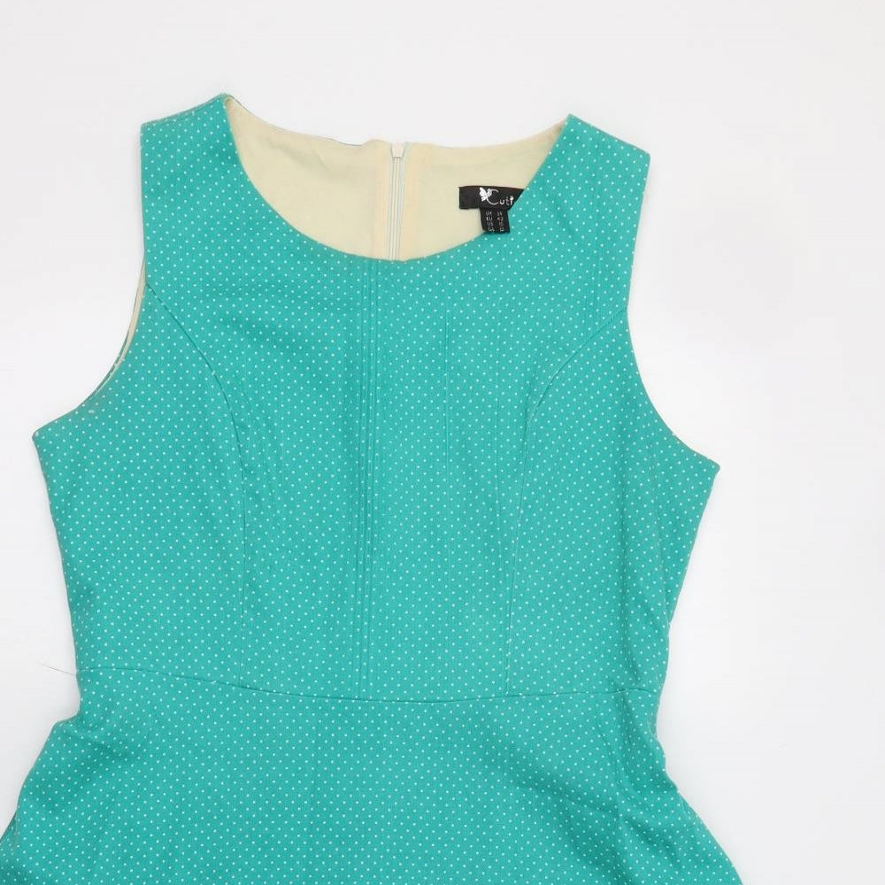 Cutie Womens Green Polka Dot  Fit & Flare  Size 14