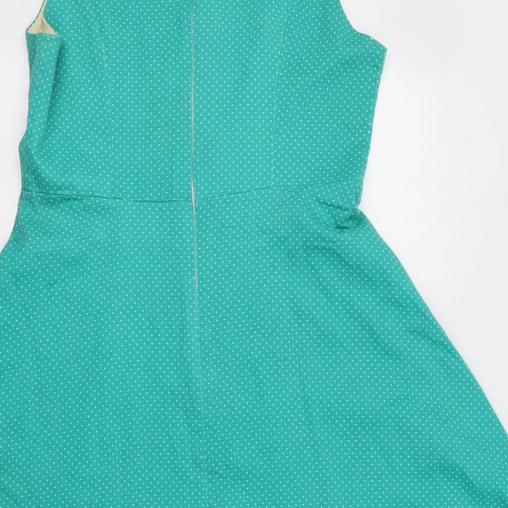 Cutie Womens Green Polka Dot  Fit & Flare  Size 14