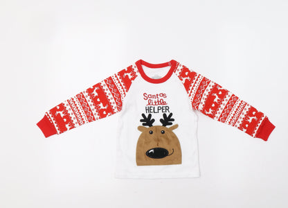 Preworn Girls Red Fair Isle  Basic T-Shirt Size 2-3 Years  - Rudolph Christmas