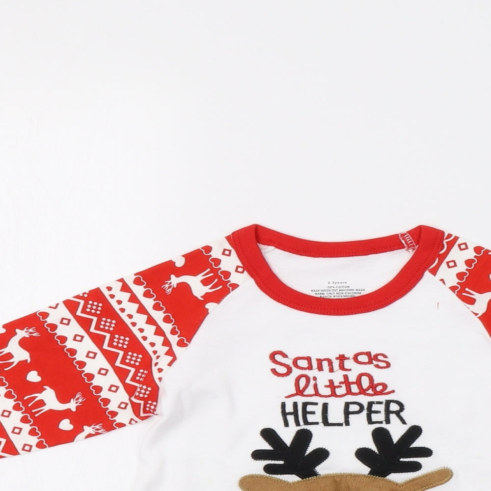 Preworn Girls Red Fair Isle  Basic T-Shirt Size 2-3 Years  - Rudolph Christmas