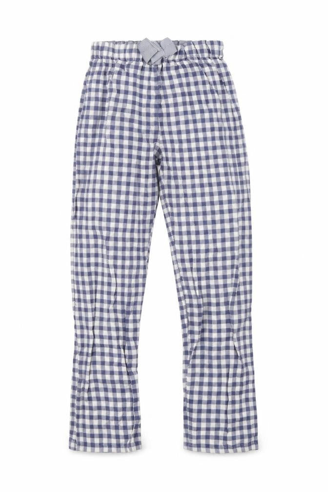 Front view of Next girls’ blue check pyjama pants, size 11, years